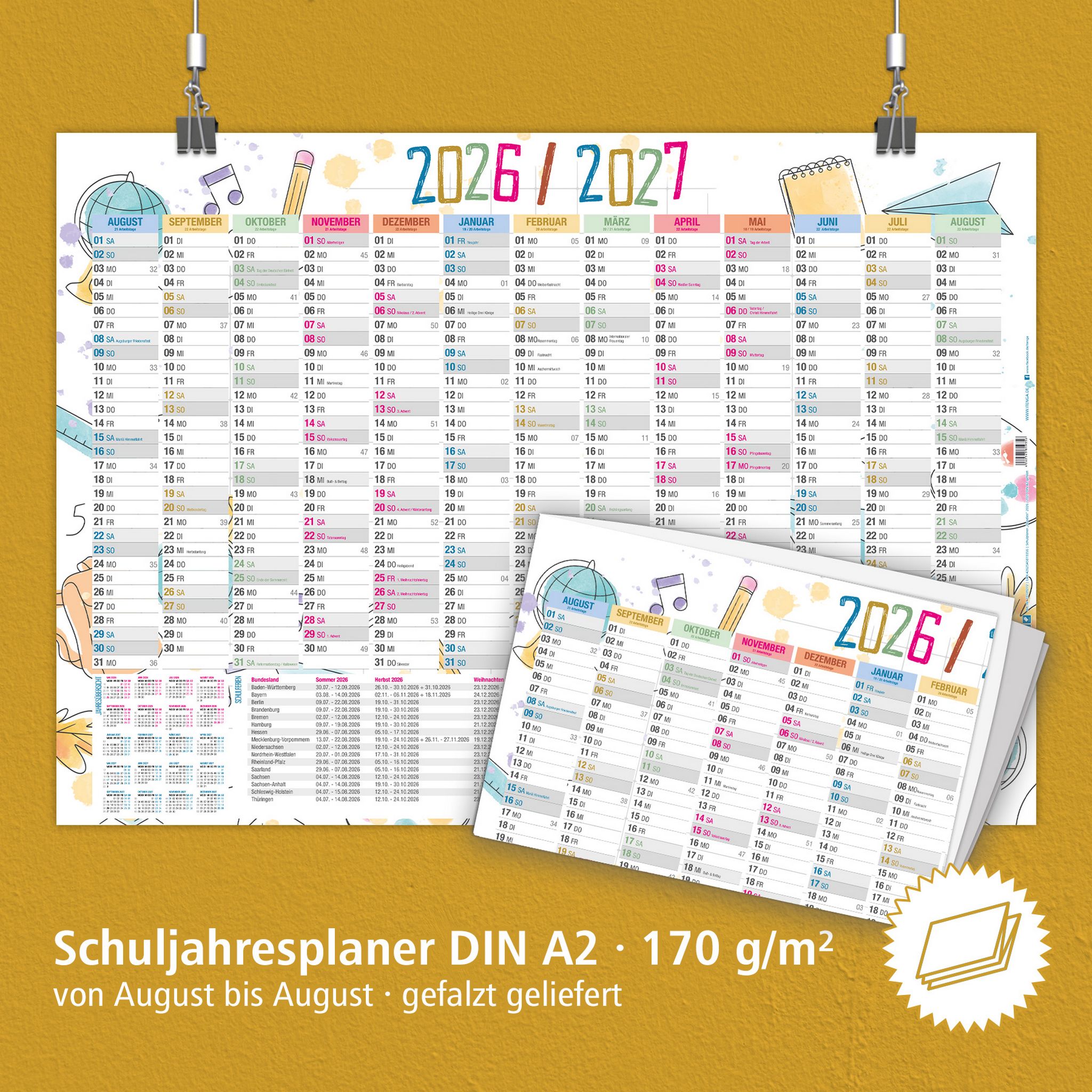 itenga Sch�lerkalender 2026/27 Doodles Schulplaner Jahre...