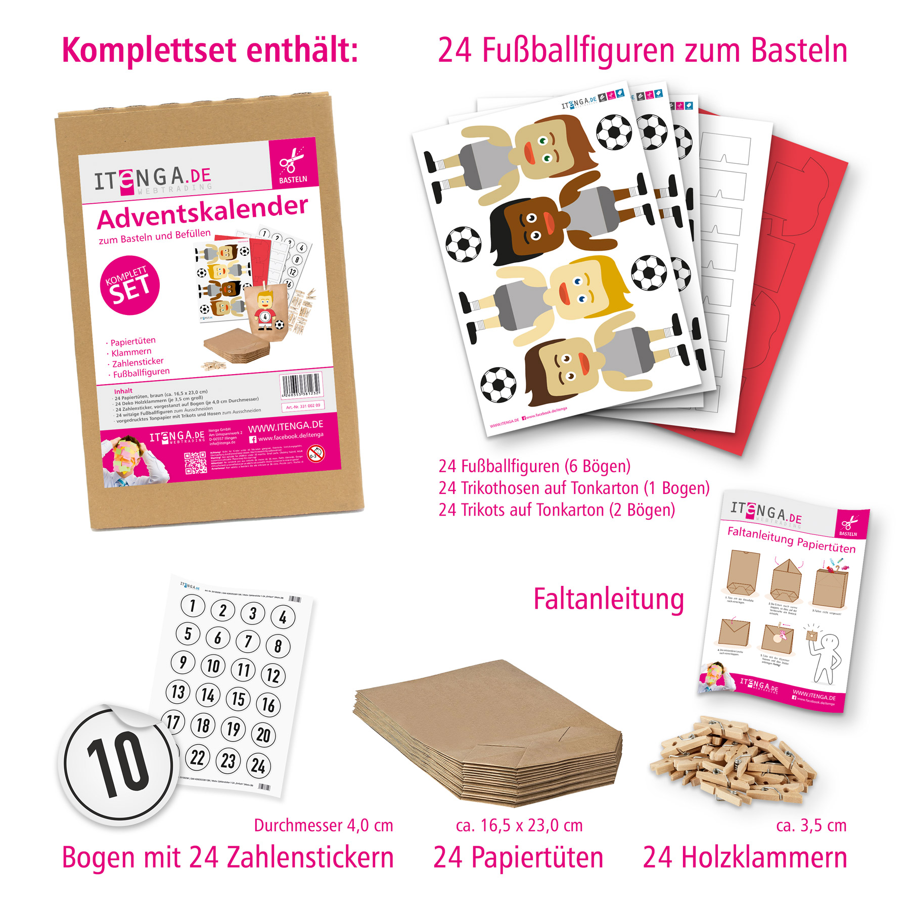 Basteladventskalender Fu�baller Triktot rot Hose wei� + ...