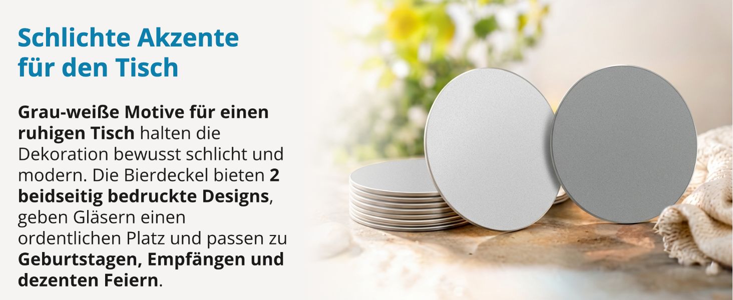 itenga 40x Bierdeckel I Wei� Grau I Untersetzer I 10,7 cm
