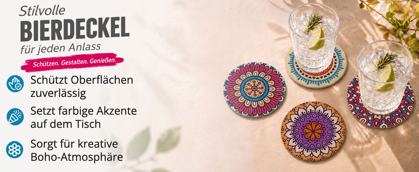 itenga 40x Bierdeckel Mandala I Bunt I 4 Motive I Unters...