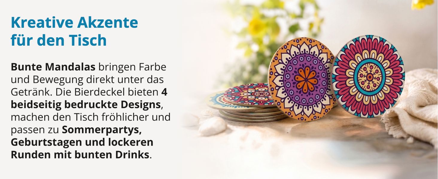 itenga 40x Bierdeckel Mandala I Bunt I 4 Motive I Unters...