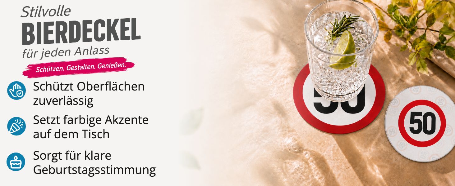 itenga 40x Bierdeckel Verkehrsschild 50 I Rot Wei� I Unt...