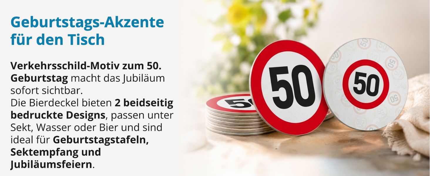 itenga 40x Bierdeckel Verkehrsschild 50 I Rot Wei� I Unt...