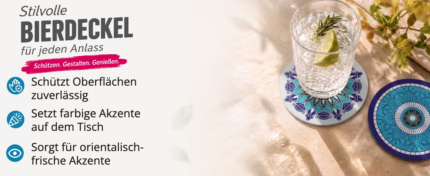 itenga 40x Bierdeckel Mandala Nazar I Blau T�rkis Wei� I...