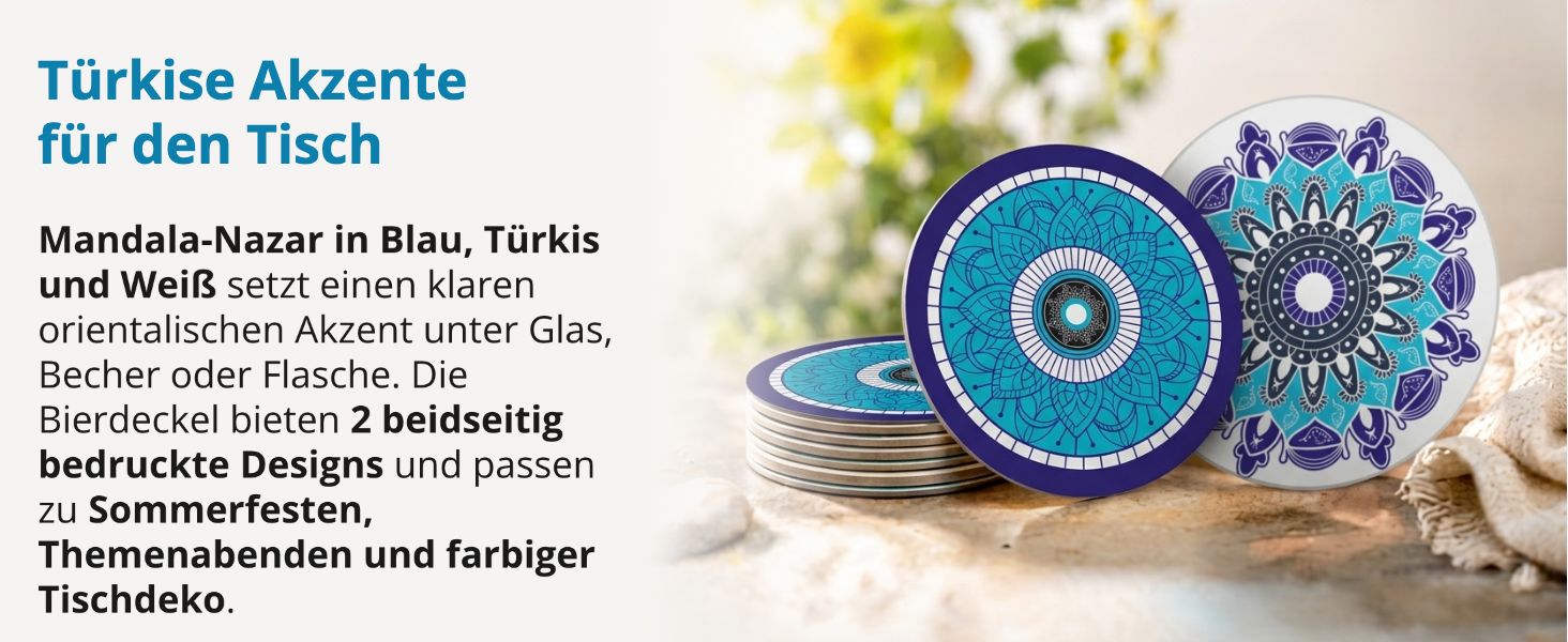 itenga 40x Bierdeckel Mandala Nazar I Blau T�rkis Wei� I...