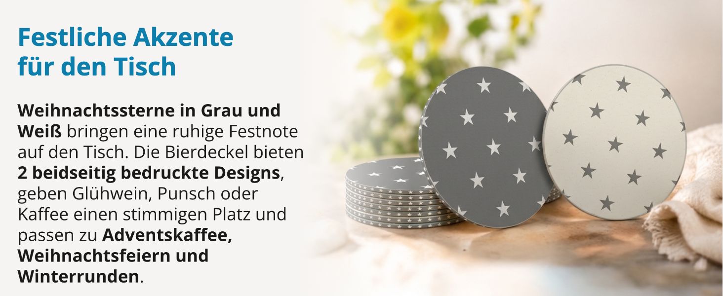 itenga 40x Bierdeckel Sterne I Grau Wei� I Untersetzer W...