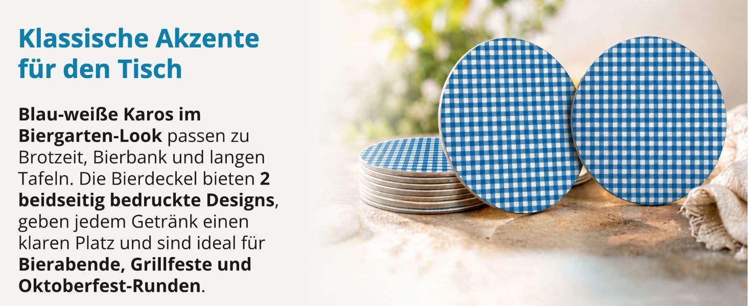 itenga 40x Bierdeckel blau wei� kariert Untersetzer 10,7cm