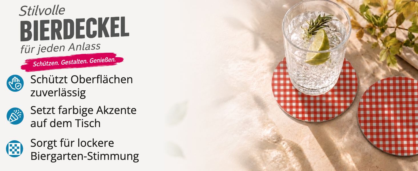 itenga 40x Bierdeckel rot wei� kariert Untersetzer 10,7cm