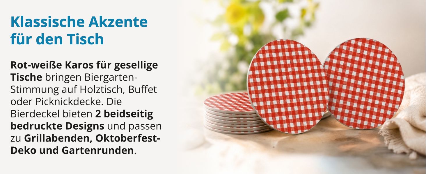 itenga 40x Bierdeckel rot wei� kariert Untersetzer 10,7cm