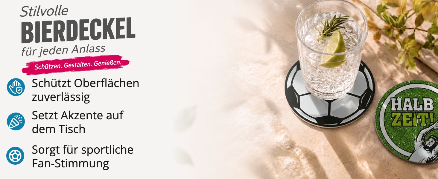 itenga 40x Bierdeckel Fu�ball Halbzeit Untersetzer rund