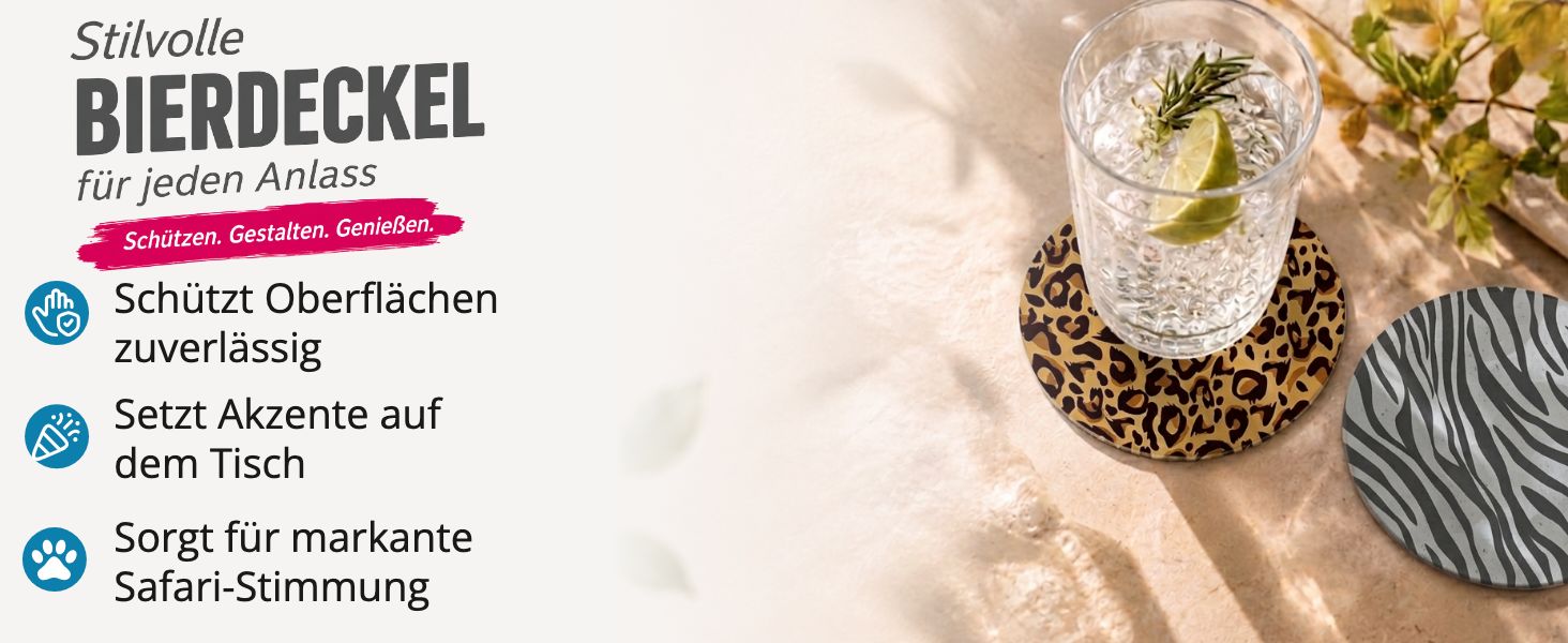 itenga 40x Bierdeckel rund Tiermuster Zebra und Leopard