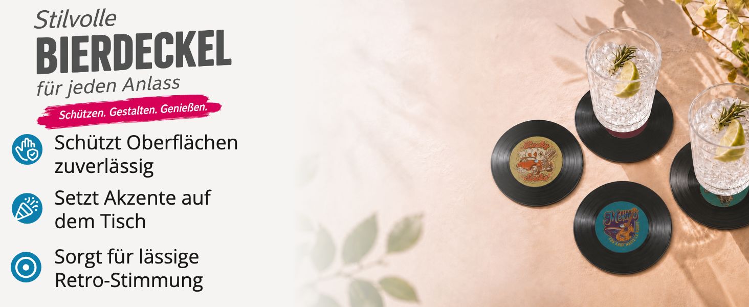 ITENGA 40x Bierdeckel rund Schallplatten Retro Untersetz...