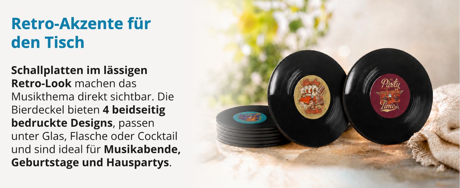 ITENGA 40x Bierdeckel rund Schallplatten Retro Untersetz...