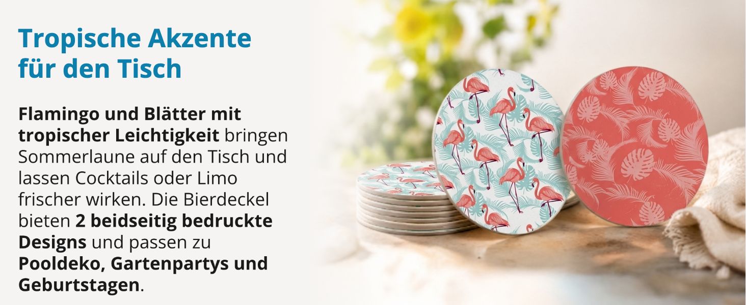 itenga 40x Bierdeckel rund Flamingo und Bl�tter Unterset...