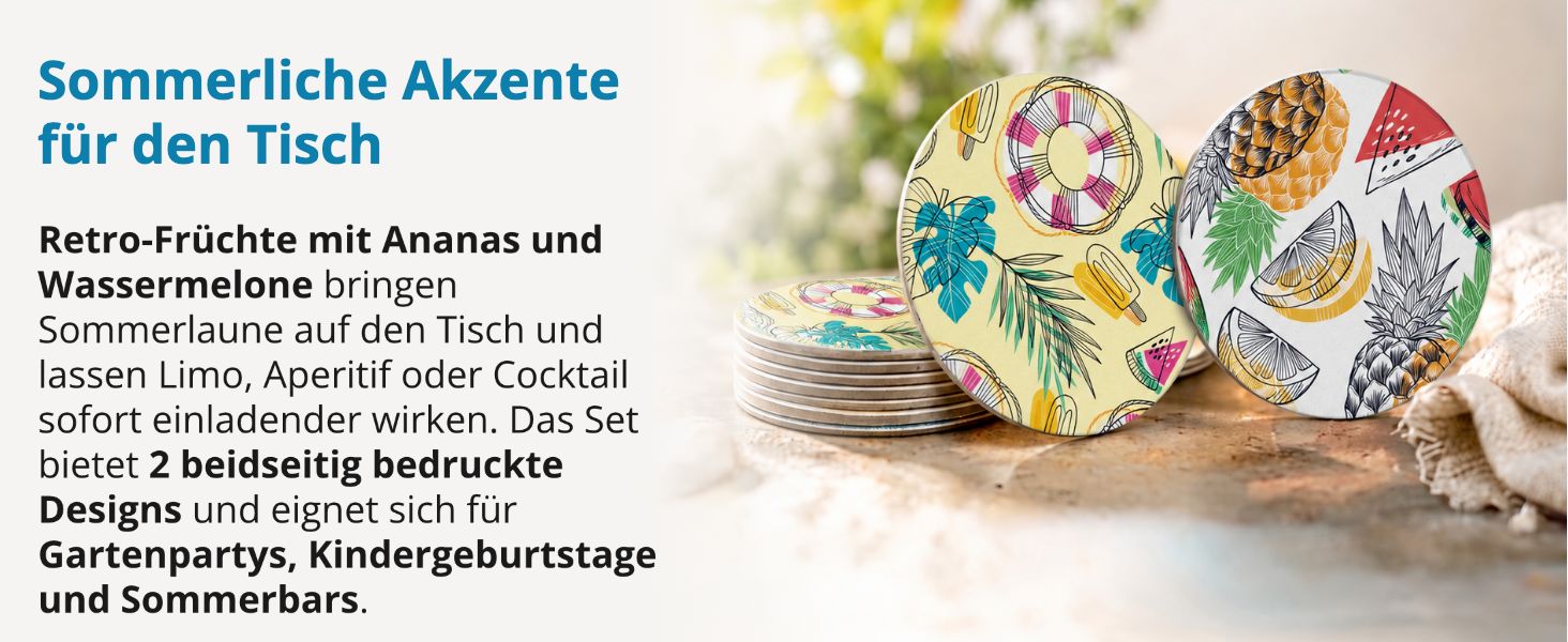 itenga 40x Bierdeckel rund Retro Sommer Fr�chte Unterset...