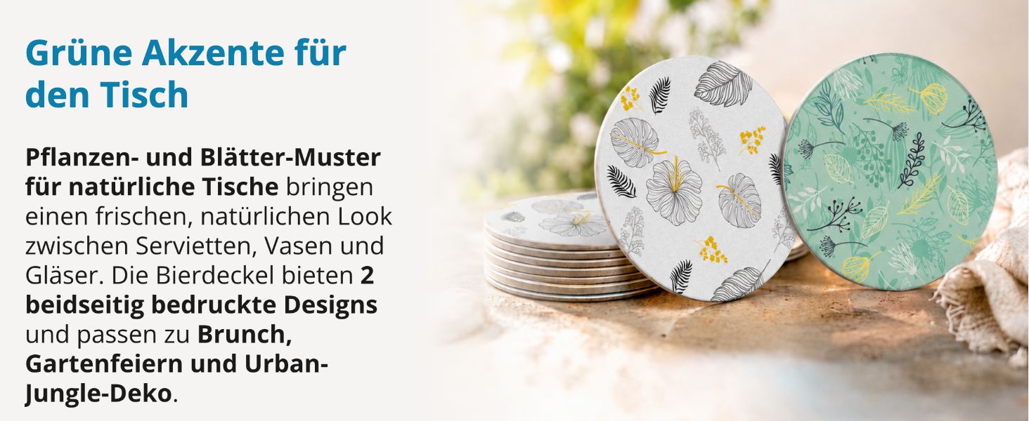 itenga 40x Bierdeckel rund Pflanzen Muster Untersetzer 1...