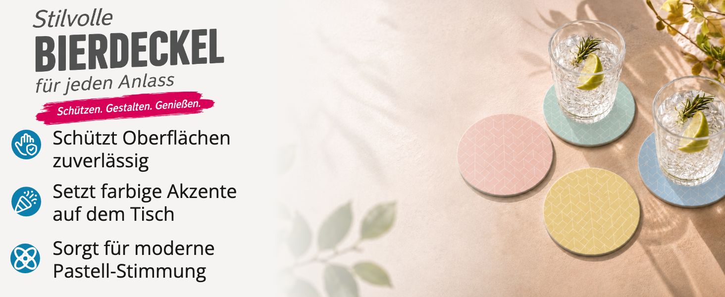 itenga 40x Bierdeckel rund Geometrie Pastell Muster Unte...