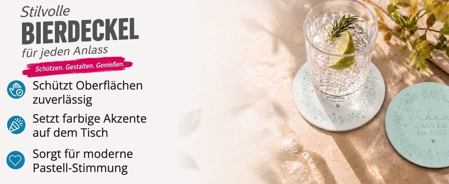 itenga 40x Bierdeckel rund Sch�n dass du da bist pastell...