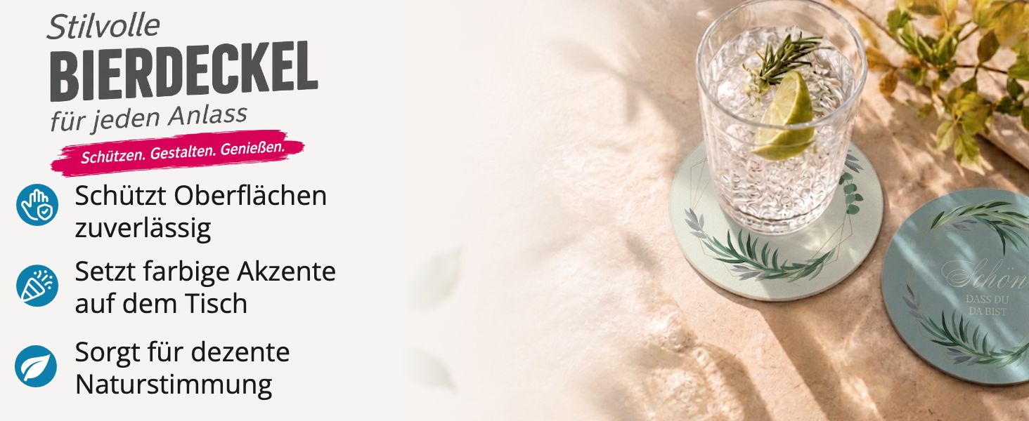 itenga 40x Bierdeckel rund Sch�n dass du da bist Eukalyptus