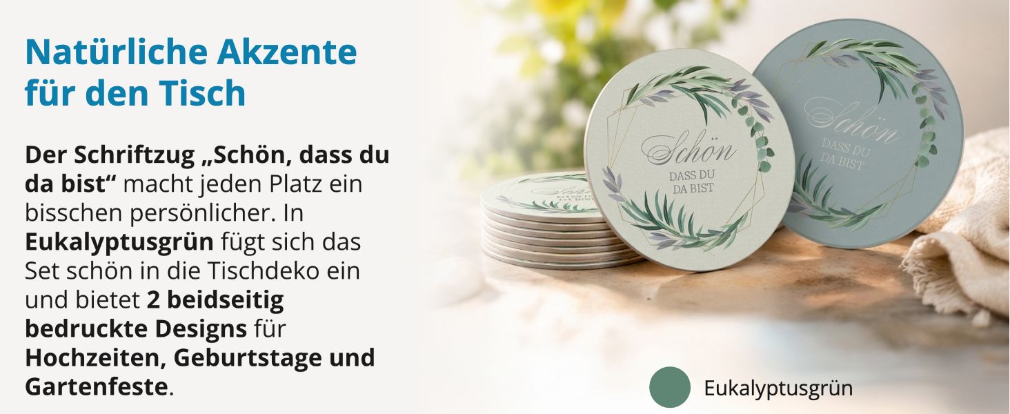itenga 40x Bierdeckel rund Sch�n dass du da bist Eukalyptus