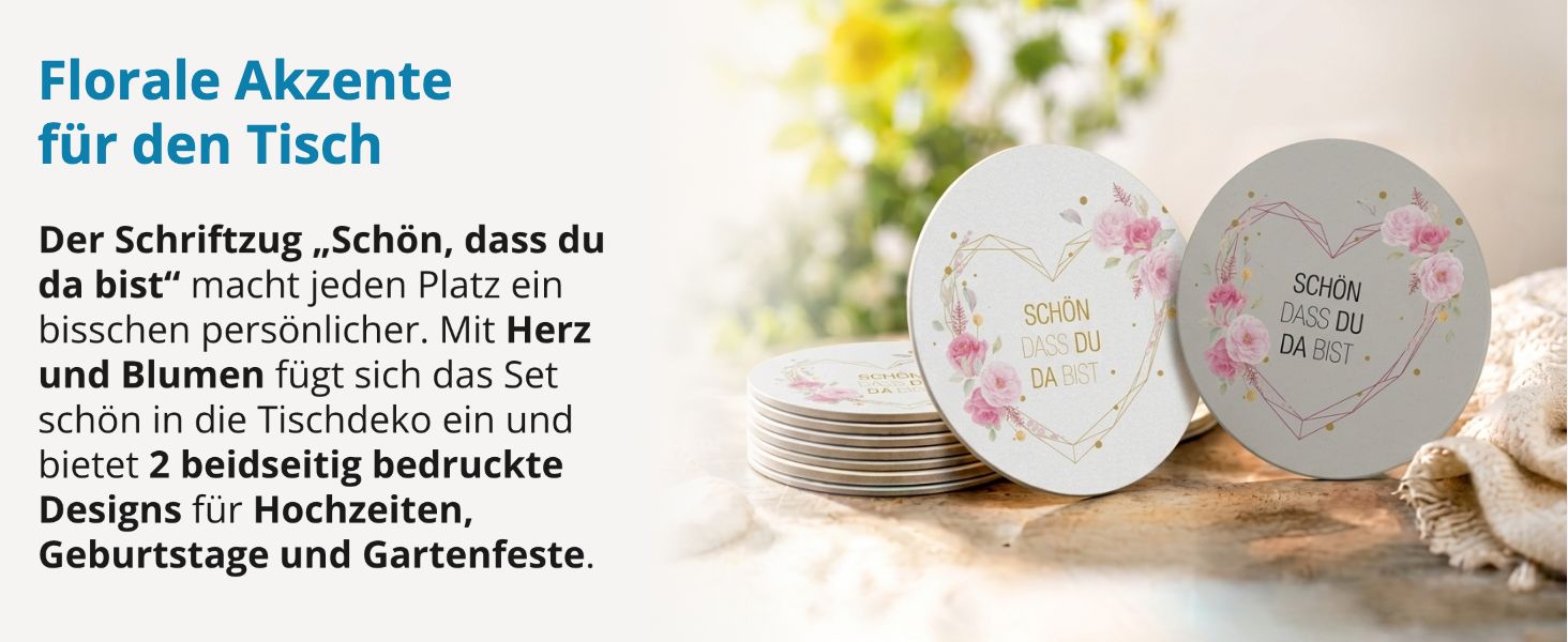 itenga 40x Bierdeckel rund Sch�n dass du da bist Herz Bl...