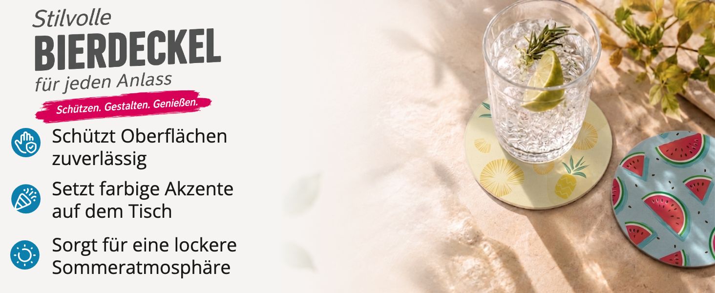 itenga 40x Bierdeckel rund Sommer Fr�chte Melone Ananas