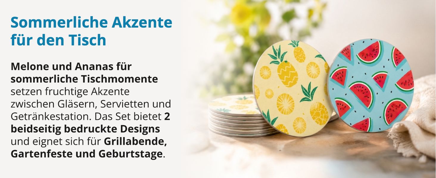 itenga 40x Bierdeckel rund Sommer Fr�chte Melone Ananas