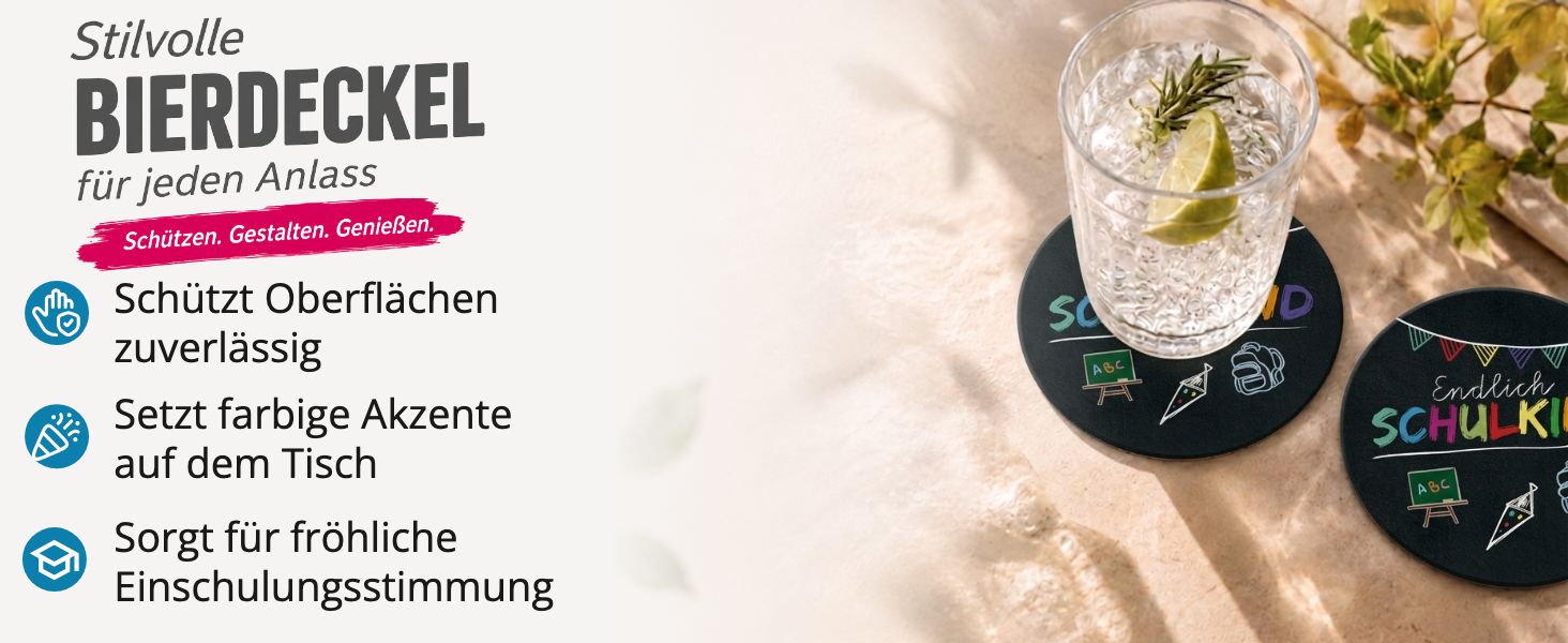 itenga 40x Bierdeckel Untersetzer rund Endlich Schulkind...