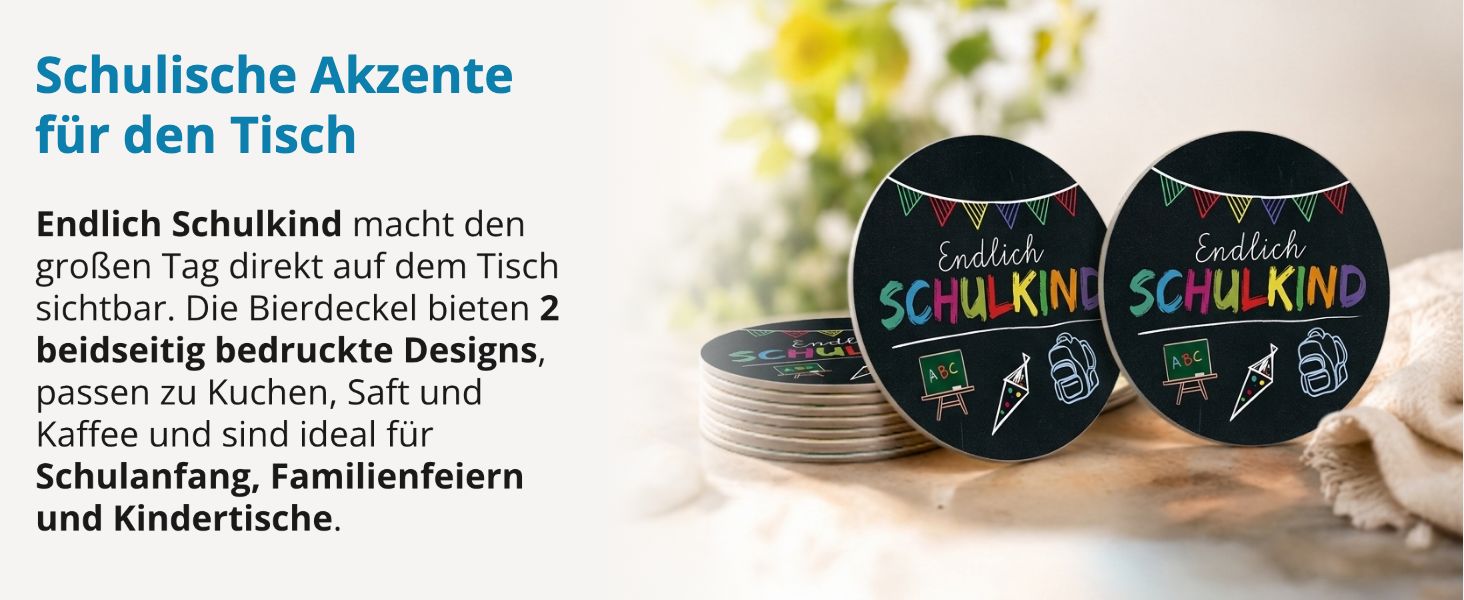 itenga 40x Bierdeckel Untersetzer rund Endlich Schulkind...