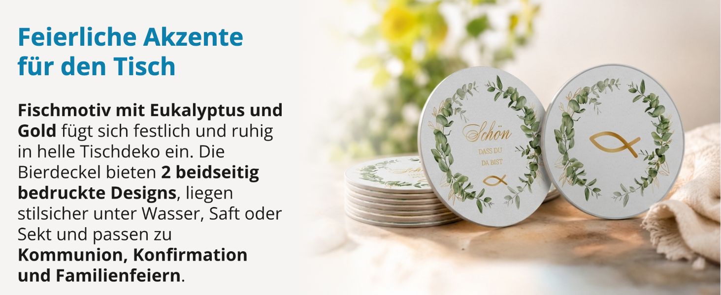itenga 40x Bierdeckel rund Fisch Eukalyptus gr�n gold f�...