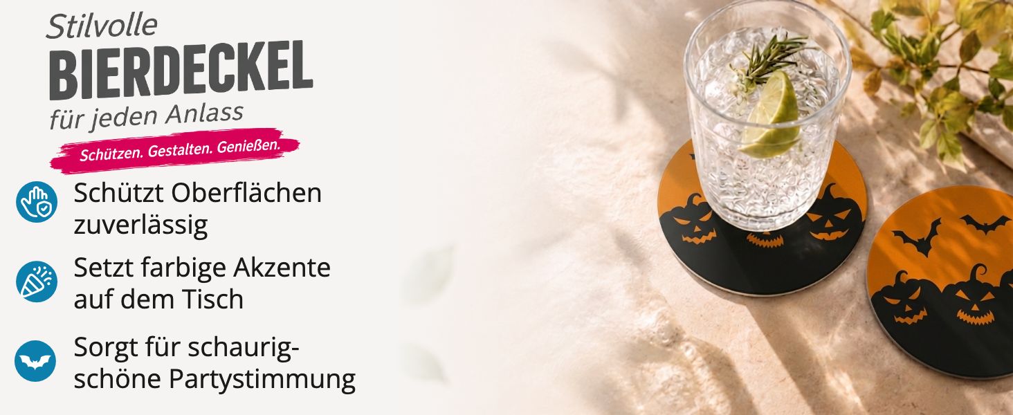 itenga 40x Bierdeckel rund Halloween