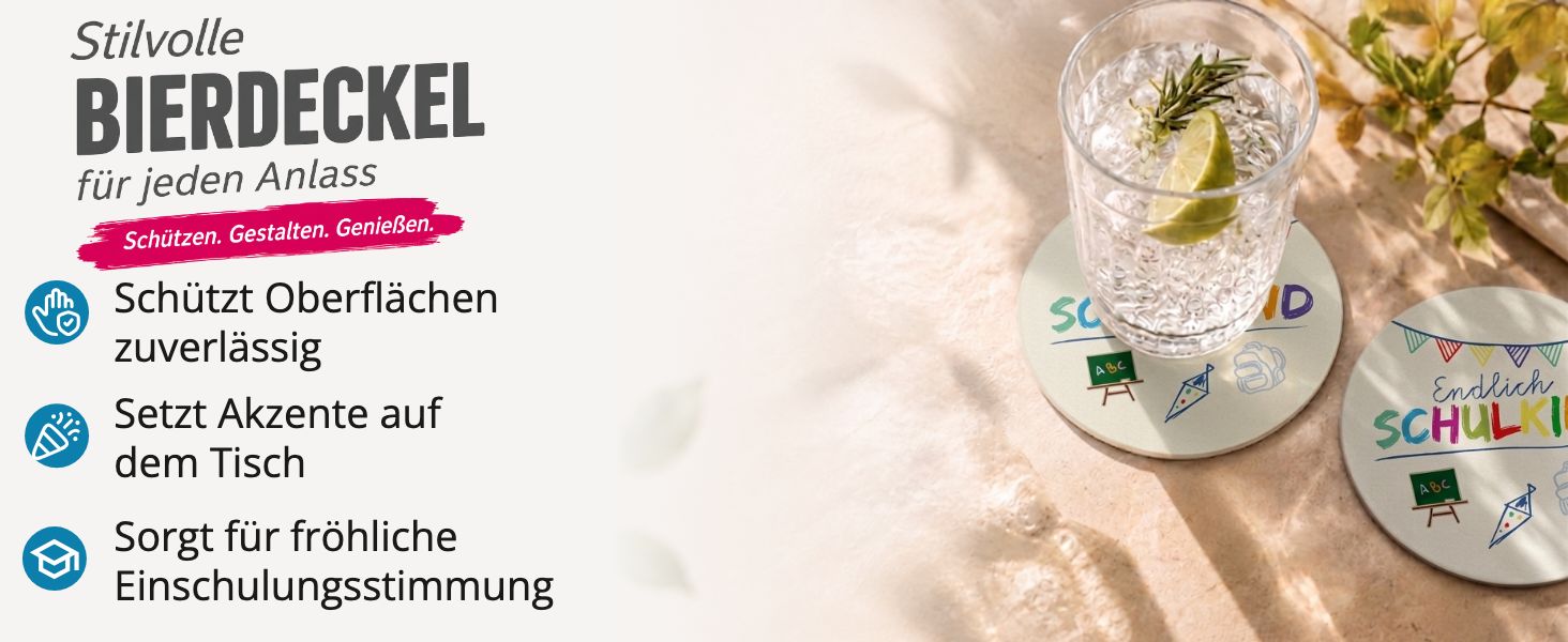 itenga 40x Bierdeckel rund Endlich Schulkind WEISS f�r S...