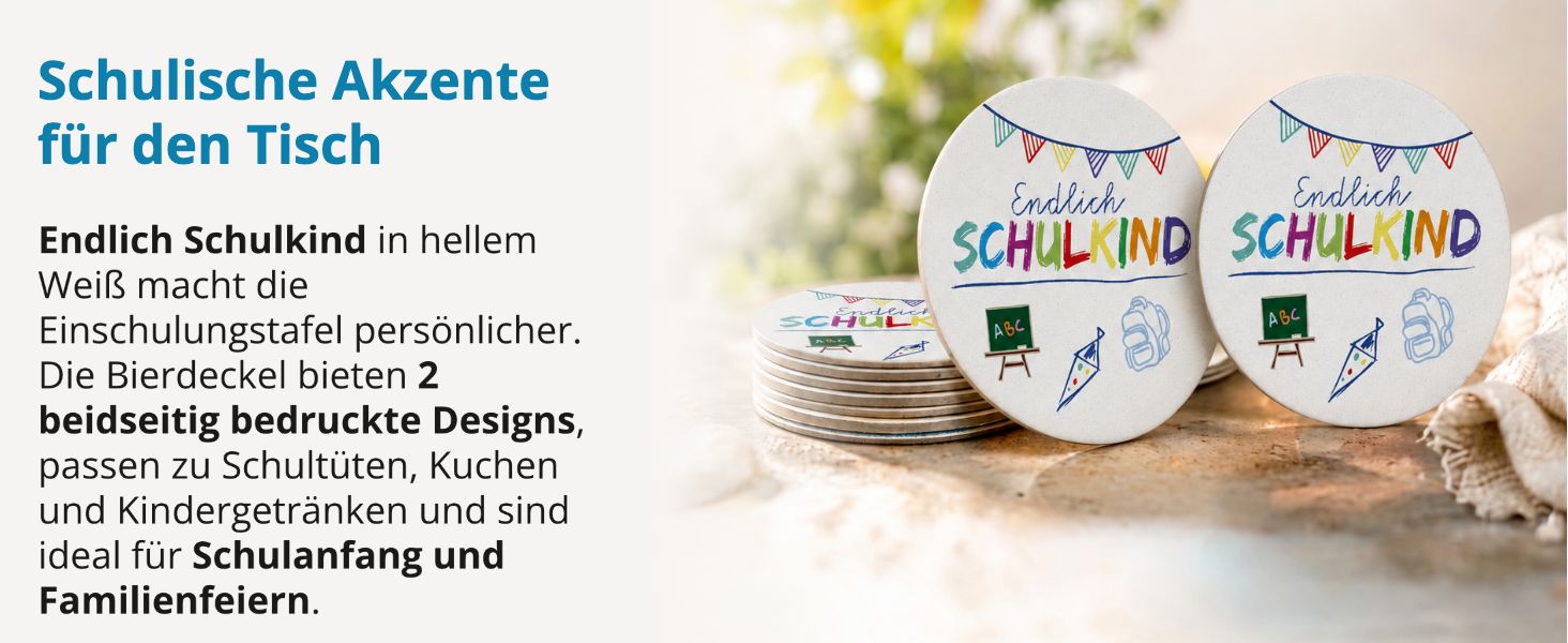itenga 40x Bierdeckel rund Endlich Schulkind WEISS f�r S...