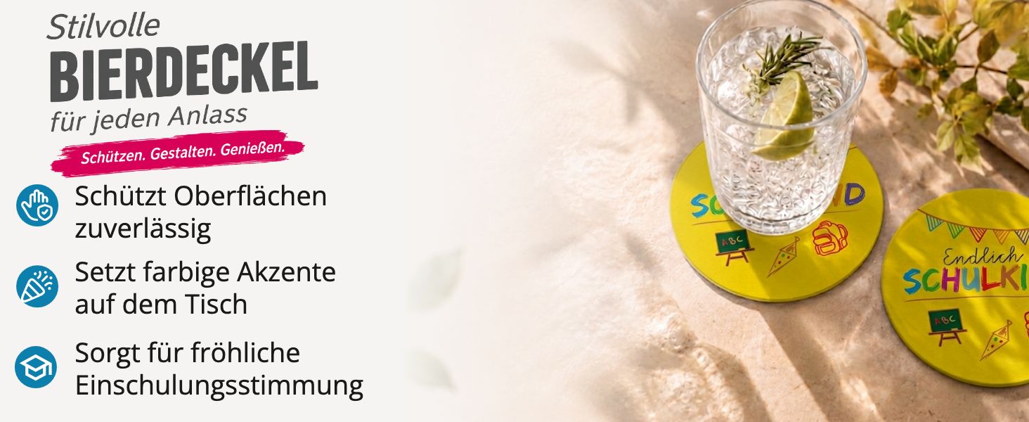 itenga 40x Bierdeckel rund Endlich Schulkind GELB f�r Sc...