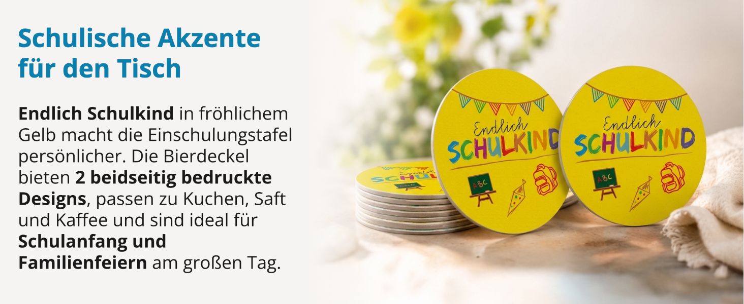 itenga 40x Bierdeckel rund Endlich Schulkind GELB f�r Sc...