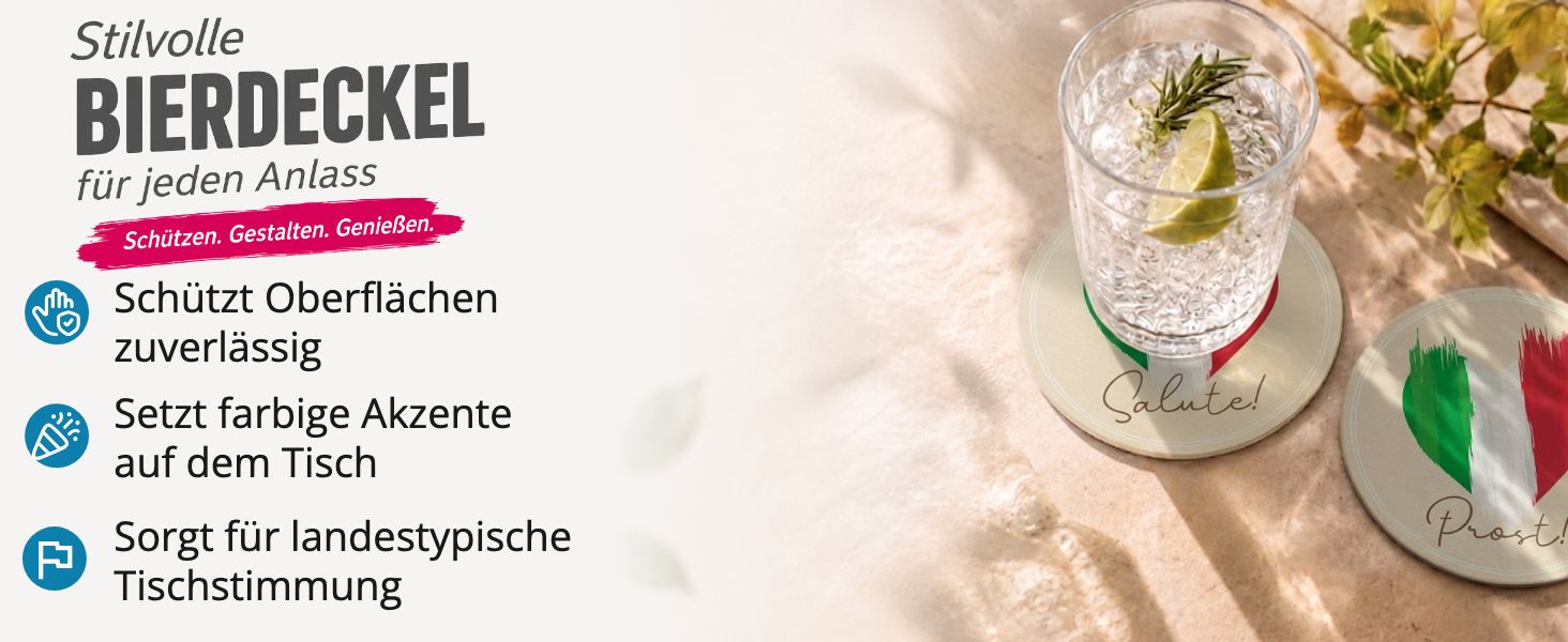 itenga 40x Bierdeckel Untersetzer Herz Flagge ITALIEN