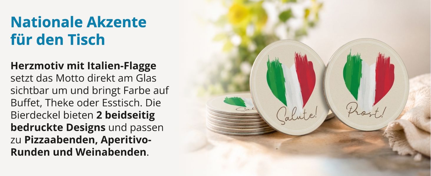 itenga 40x Bierdeckel Untersetzer Herz Flagge ITALIEN