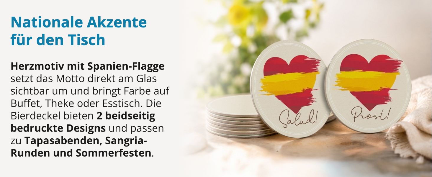 itenga 40x Bierdeckel Untersetzer Herz Flagge SPANIEN