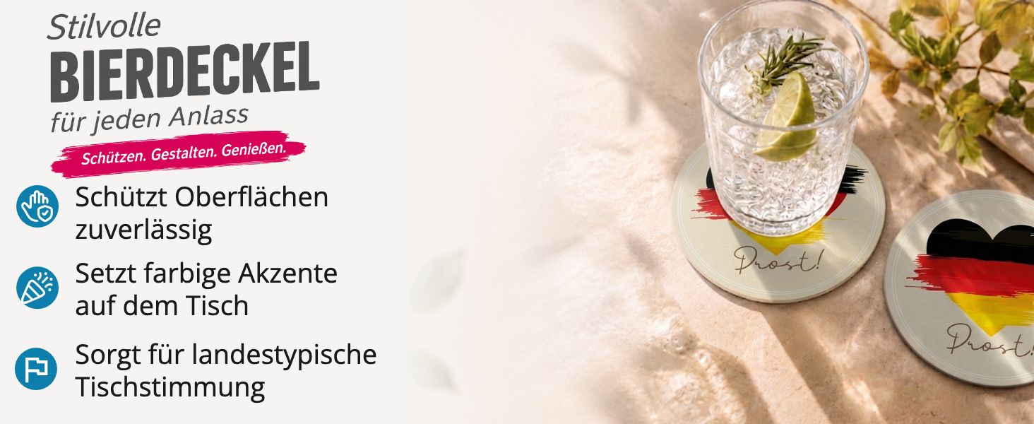 itenga 40x Bierdeckel Untersetzer Herz Flagge DEUTSCHLAND