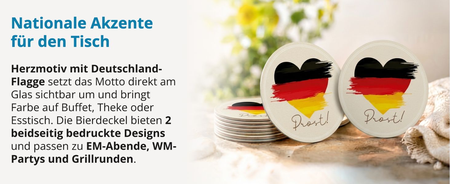 itenga 40x Bierdeckel Untersetzer Herz Flagge DEUTSCHLAND