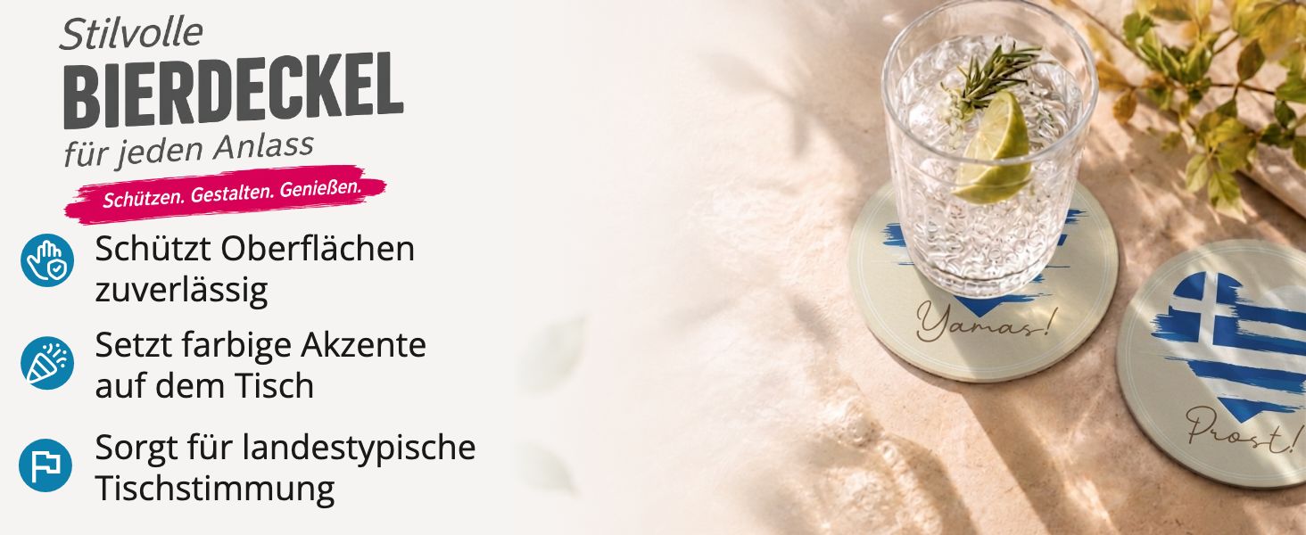 itenga 40x Bierdeckel Untersetzer Herz Flagge GRIECHENLAND