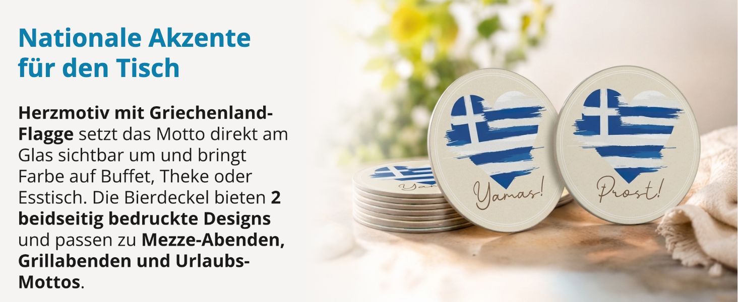 itenga 40x Bierdeckel Untersetzer Herz Flagge GRIECHENLAND
