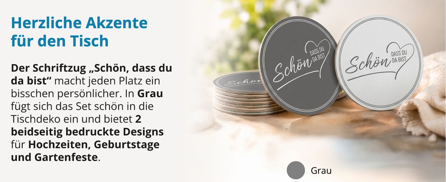 ITENGA 40x Bierdeckel rund Sch�n dass du da bist V2 grau