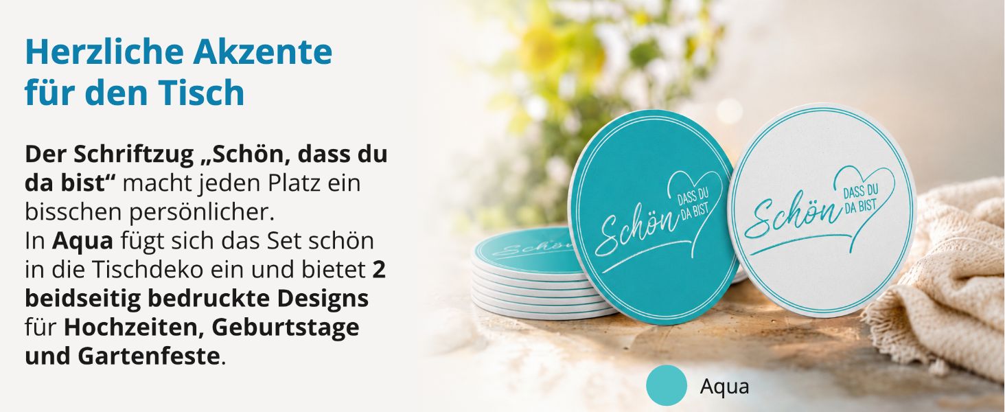 ITENGA 40x Bierdeckel rund Sch�n dass du da bist V2 aqua