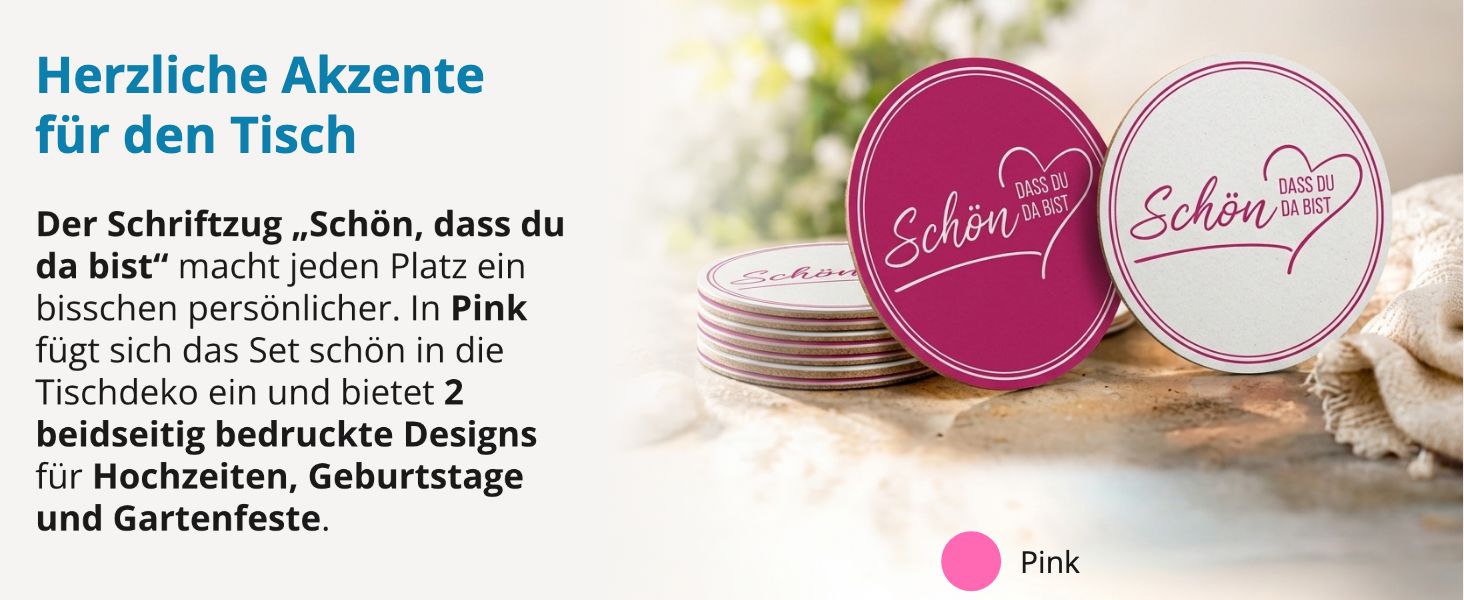 ITENGA 40x Bierdeckel rund Sch�n dass du da bist V2 pink