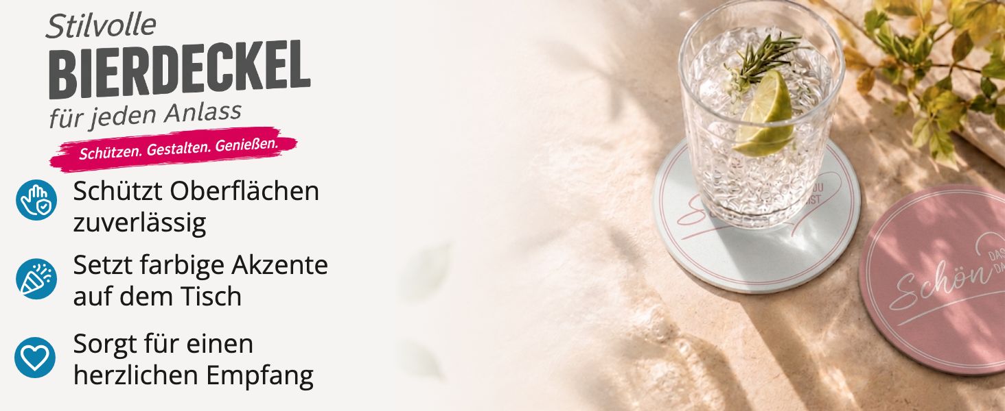 ITENGA 40x Bierdeckel rund Sch�n dass du da bist V2 rosa