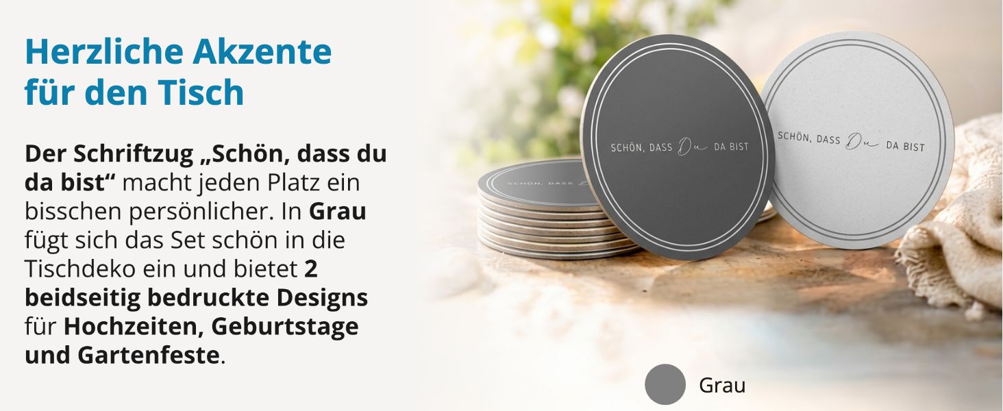 ITENGA 40x Bierdeckel rund Sch�n dass du da bist V3 grau
