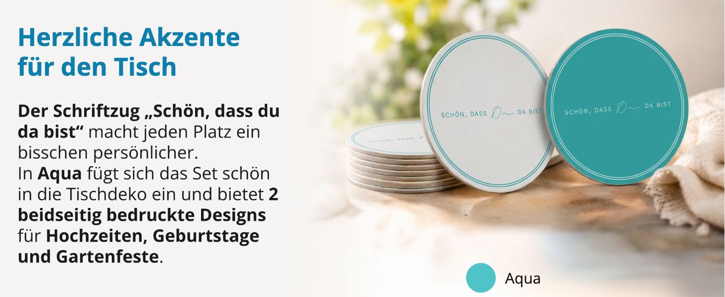 ITENGA 40x Bierdeckel rund Sch�n dass du da bist V3 aqua