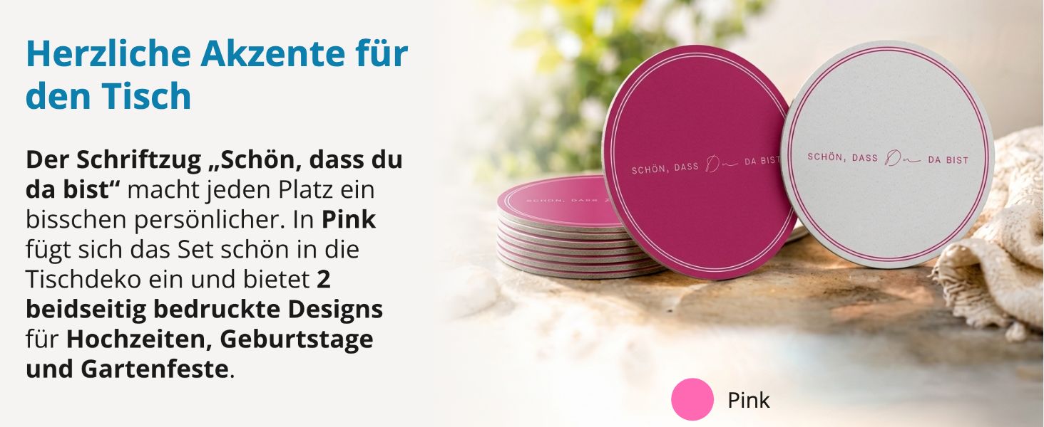 ITENGA 40x Bierdeckel rund Sch�n dass du da bist V3 pink