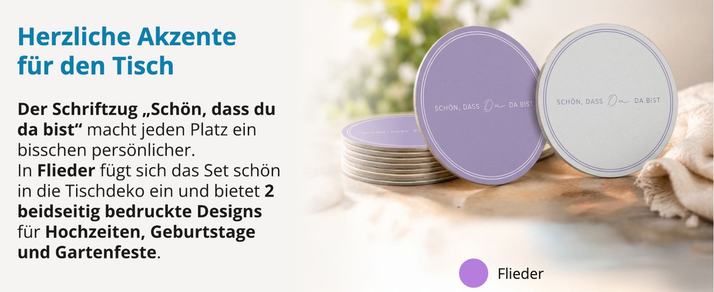 ITENGA 40x Bierdeckel rund Sch�n dass du da bist V3 flieder